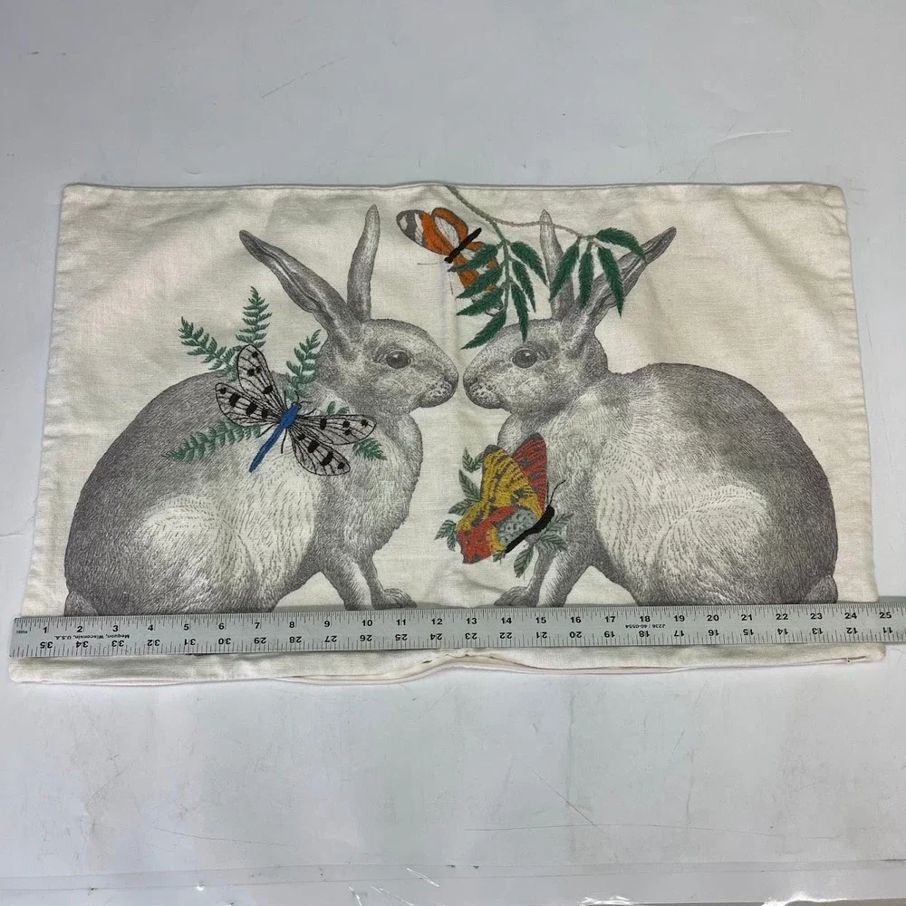 Pottery Barn Rabbit Hare Butterfly Linen Blend Lumbar Pillow Cover 26x16